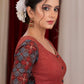 Elegant maroon stripe combination blouse with ajrakh combination on sleeves