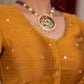Exclusive metallic gold blouse with overall mirror embroidery highlighted with banarasi lace