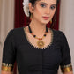 Exclusive black cotton silk blouse with overall hand embroidered madhubani motif