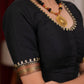 Exclusive black cotton silk blouse with overall hand embroidered madhubani motif
