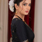 Exclusive black cotton silk blouse with overall hand embroidered madhubani motif