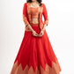 Stylish Red Cotton Silk Lehenga with Brocade Inner & Jacket with Net Dupatta