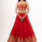 Stylish Red Cotton Silk Lehenga with Brocade Inner & Jacket with Net Dupatta
