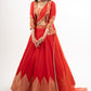 Stylish Red Cotton Silk Lehenga with Brocade Inner & Jacket with Net Dupatta