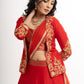 Stylish Red Cotton Silk Lehenga with Brocade Inner & Jacket with Net Dupatta