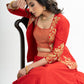 Stylish Red Cotton Silk Lehenga with Brocade Inner & Jacket with Net Dupatta
