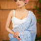 Elegant Powder Blue Organza Saree Highlighted With Overall Intricate Floral Embroidery