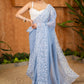 Elegant Powder Blue Organza Saree Highlighted With Overall Intricate Floral Embroidery
