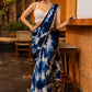 Stylish Navy Blue Shibori Georgette Saree With Beautiful Overall Sequenced Crochet Highlighted With Minimal Pearl Lace