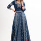 Block Printed Indigo Cotton Lehenga with Exquisite Hand Embroidered Blouse & Indigo Dupatta