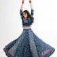 Block Printed Indigo Cotton Lehenga with Exquisite Hand Embroidered Blouse & Indigo Dupatta