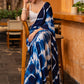 Stylish Navy Blue Shibori Georgette Saree With Beautiful Overall Sequenced Crochet Highlighted With Minimal Pearl Lace