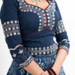 Block Printed Indigo Cotton Lehenga with Exquisite Hand Embroidered Blouse & Indigo Dupatta