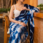 Stylish Navy Blue Shibori Georgette Saree With Beautiful Overall Sequenced Crochet Highlighted With Minimal Pearl Lace