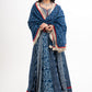 Block Printed Indigo Cotton Lehenga with Exquisite Hand Embroidered Blouse & Indigo Dupatta