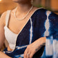 Stylish Navy Blue Shibori Georgette Saree With Beautiful Overall Sequenced Crochet Highlighted With Minimal Pearl Lace