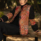 Trendy black cotton kantha patchwork jacket with mandarin collar
