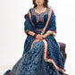 Block Printed Indigo Cotton Lehenga with Exquisite Hand Embroidered Blouse & Indigo Dupatta