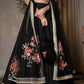 Classic Black Cotton Silk Lehenga paired with delicately embellished net dupatta accentuated with heavy floral embroidery and hand embellishments