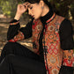 Trendy black cotton kantha patchwork jacket with mandarin collar