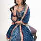 Block Printed Indigo Cotton Lehenga with Exquisite Hand Embroidered Blouse & Indigo Dupatta