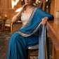 Trendy Teal Ombre Saree With Overall Sequence Highlighted With Beautiful Pearl Laces