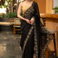 Classy Black Organza Saree With Overall Exquisite Floral Embroidery