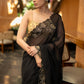 Classy Black Organza Saree With Overall Exquisite Floral Embroidery