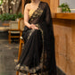 Classy Black Organza Saree With Overall Exquisite Floral Embroidery