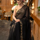 Classy Black Organza Saree With Overall Exquisite Floral Embroidery