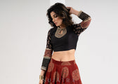 Taal Cupro Satin Red Ajrakh Print Lehenga