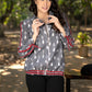 Stylish grey cotton ikat bomber jacket with red highlights