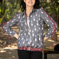 Stylish grey cotton ikat bomber jacket with red highlights