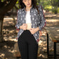 Stylish grey cotton ikat bomber jacket with red highlights