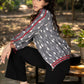 Stylish grey cotton ikat bomber jacket with red highlights