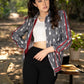 Stylish grey cotton ikat bomber jacket with red highlights