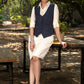 Elegant navy blue checkered cotton formal waistcoat with optional formal skirt