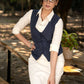 Elegant navy blue checkered cotton formal waistcoat with optional formal skirt