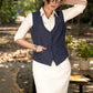 Elegant navy blue checkered cotton formal waistcoat with optional formal skirt