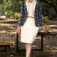 Stylish navy blue cotton floral kantha semi formal blazer with optional skirt