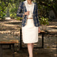 Stylish navy blue cotton floral kantha semi formal blazer with optional skirt