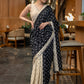 Elegant Black & Beige Combination Cotton Silk Saree With Overall Floral Motif Embroidery