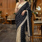 Elegant Black & Beige Combination Cotton Silk Saree With Overall Floral Motif Embroidery
