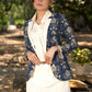 Stylish navy blue cotton floral kantha semi formal blazer with optional skirt