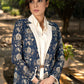 Stylish navy blue cotton floral kantha semi formal blazer with optional skirt