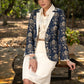 Stylish navy blue cotton floral kantha semi formal blazer with optional skirt