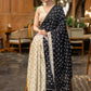Elegant Black & Beige Combination Cotton Silk Saree With Overall Floral Motif Embroidery
