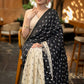 Elegant Black & Beige Combination Cotton Silk Saree With Overall Floral Motif Embroidery