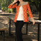 Elegant orange cotton ikat jacket with madhubani combination and optional embroidered inner