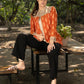 Elegant orange cotton ikat jacket with madhubani combination and optional embroidered inner
